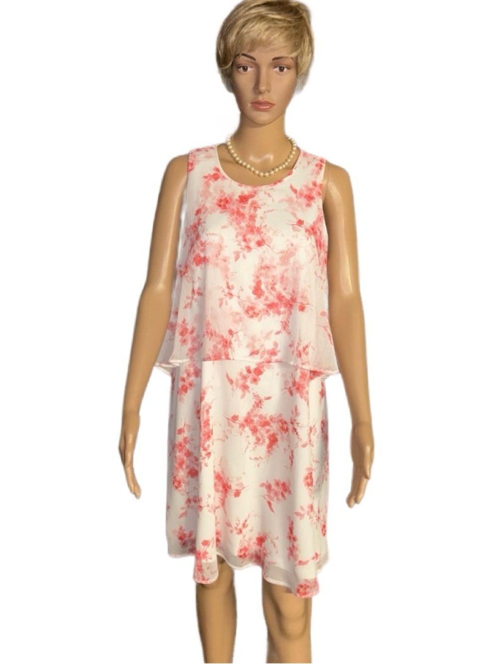 Tommy Hilfiger ~ Size 10 ~ White & Pink ~ Floral ~ Double Layer Chiffon ~ Dress